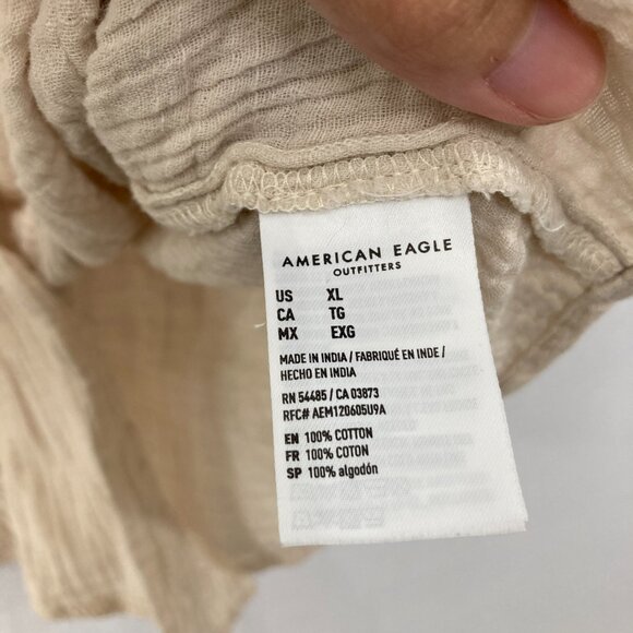 American Eagle size XL Cream Tan Gauzy Cotton Relaxed Button Down Lagenlook - Picture 7 of 9